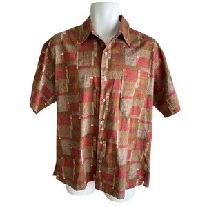 Tori Richard Shirt Mens Medium Geometric Button Short Sleeve Made In Hawaii